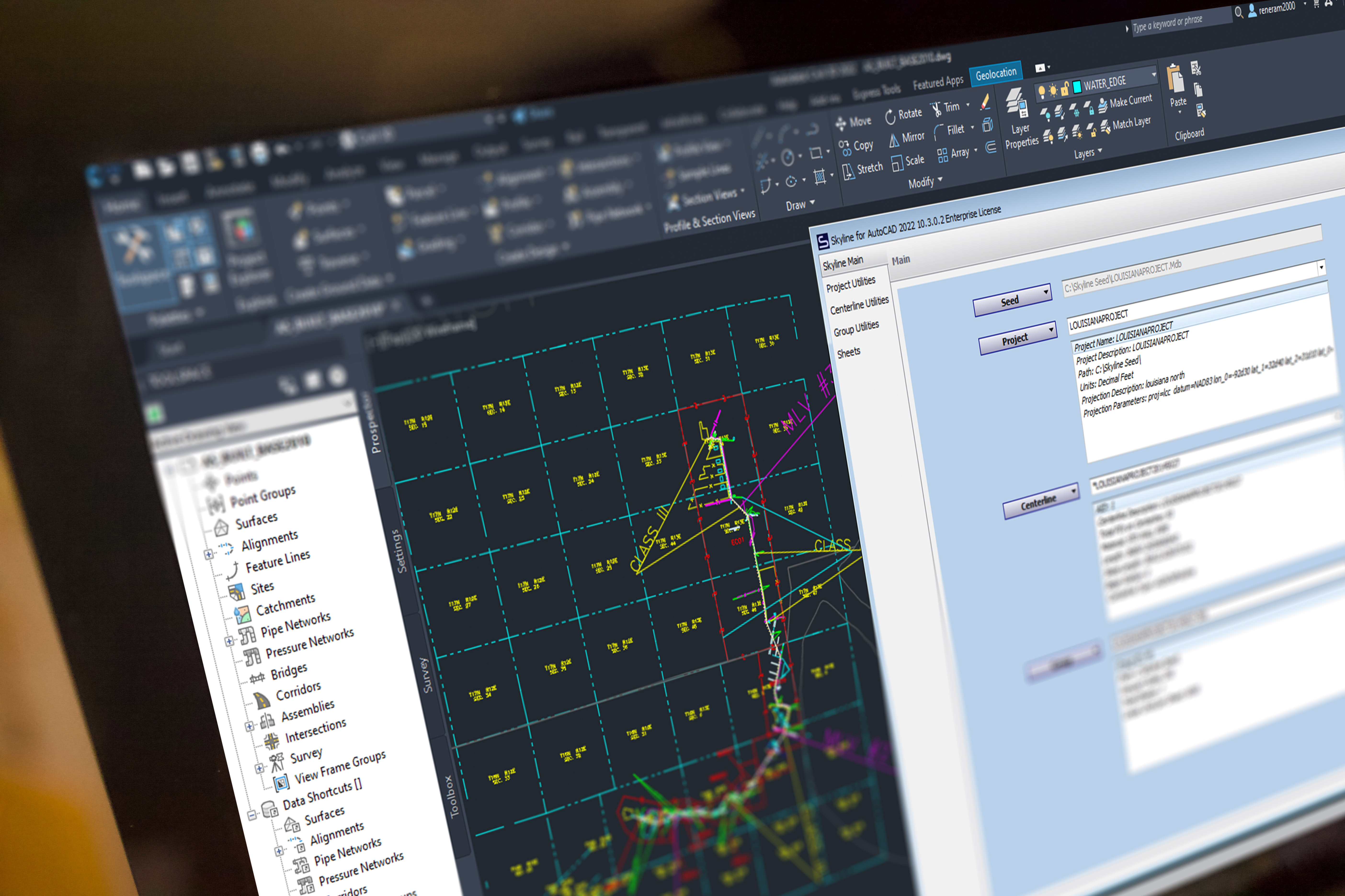 Skyline running in AutoCAD on a monitor